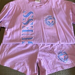 Purple GUESS Graphic T-Shirt and Shorts Set